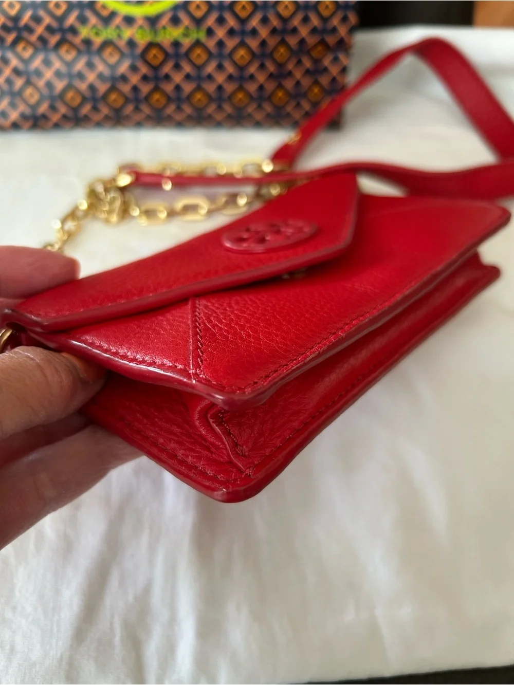 Tory Burch Mini Red Leather Wallet Envelope Crossbody
